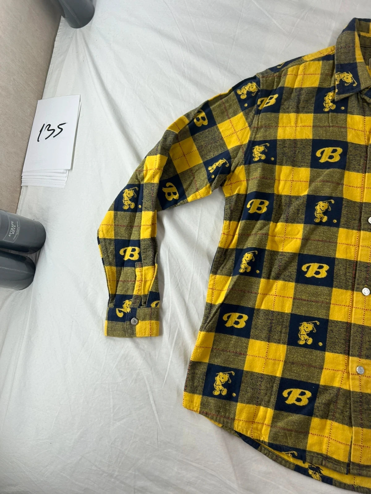 Camisa a cuadros vintage amarilla y azul marino – photo 5